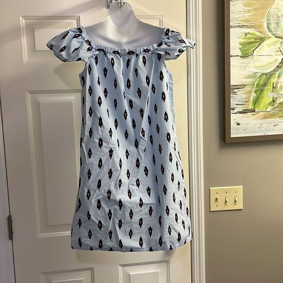 J. Crew Light Blue Cotton Abstract Design Fluttered Sleeve Sundress- Small - Picture 8 of 14